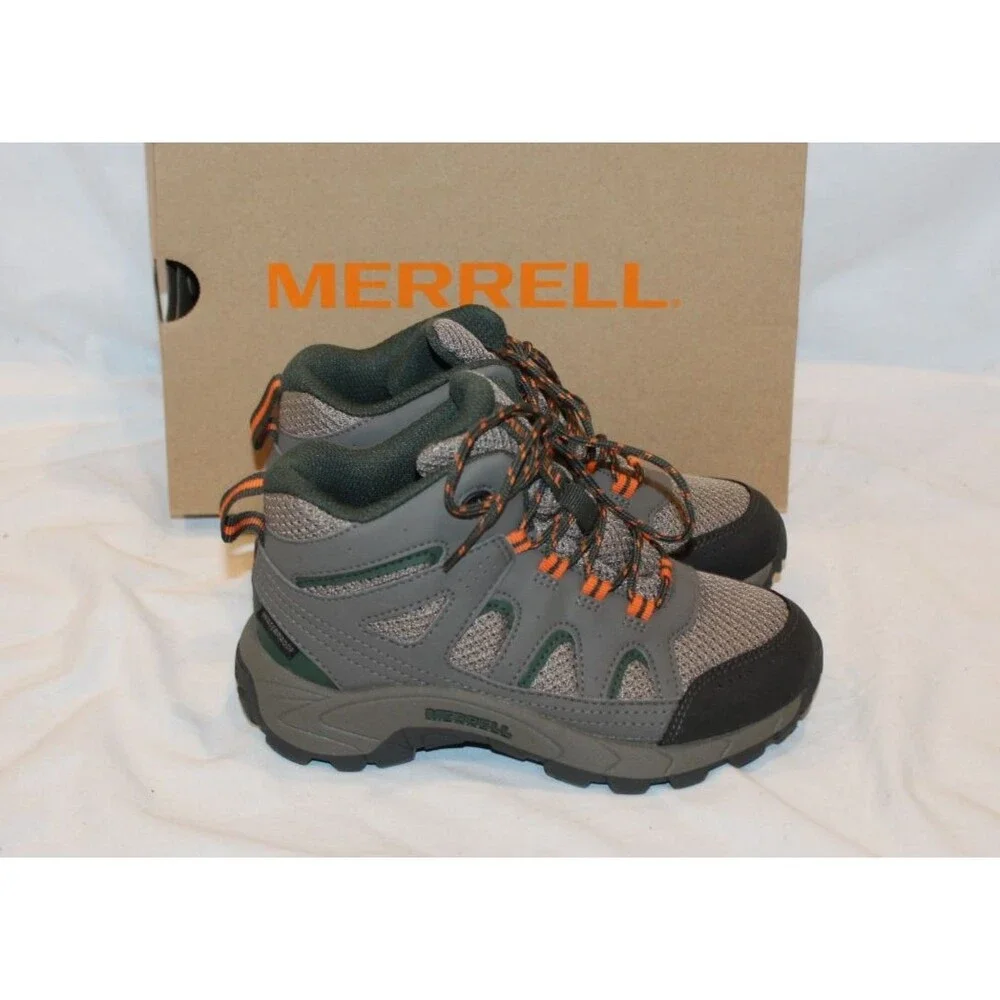 Merrell Unisex Kid OAKCREEK MID LACE WATERPROOF Backpacking Boots GRAY‎ GREEN 13
